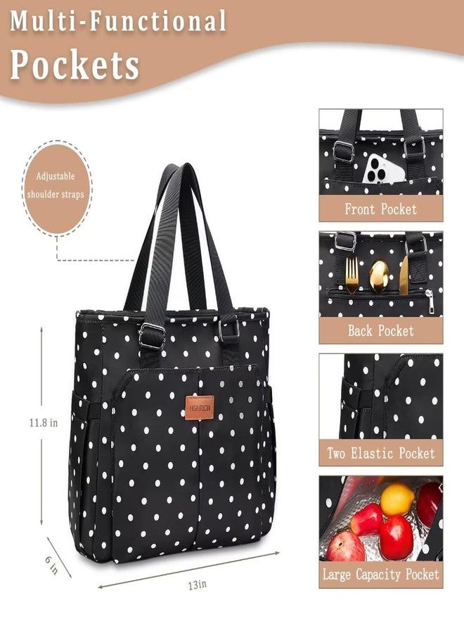 HSHRICH Lunch Bag Lunch Box Women - Large Tote Lunch Bags Men Women: Leakproof Insulated Lunch Cooler Bag for Adults 14L, White Dots - Image 3