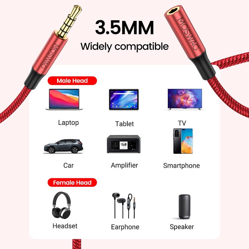 MOSWAG 3.5mm Male to Female Extension Cable with Microphone Stereo Audio Adapter Nylon Braided Compatible for Home/Car Stereos Smartphones Headphones Tablets Media Players and More - Image 2