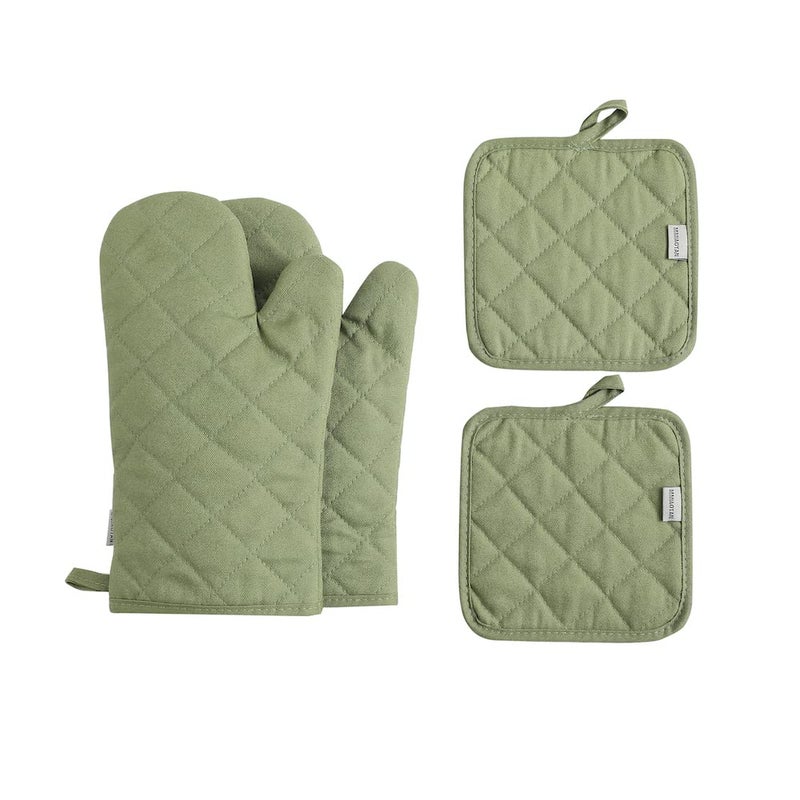 M MIAOYAN Oven Mitts and Pot Holders 4 pcs Set High Heat Resistant 500 Degree Extra Thicken Long Kitchen Cotton Oven Glove for Cooking (12 Inch Green) - Image 1