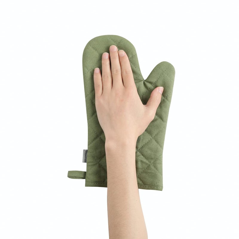 M MIAOYAN Oven Mitts and Pot Holders 4 pcs Set High Heat Resistant 500 Degree Extra Thicken Long Kitchen Cotton Oven Glove for Cooking (12 Inch Green) - Image 2