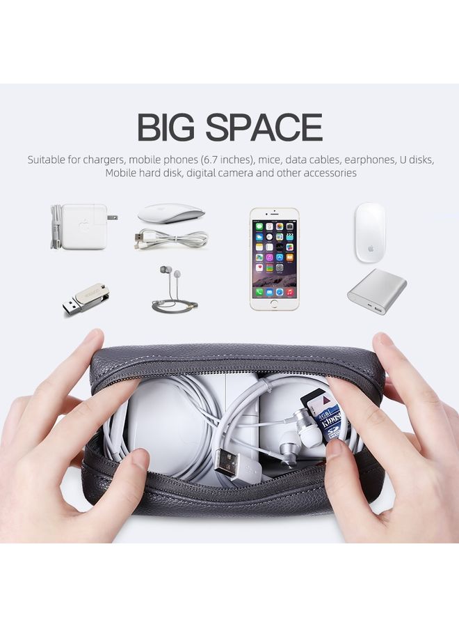 HuHa Leather Power Pack Charger Data Cable Mouse Digital Storage Bag(Black)  - Image 3
