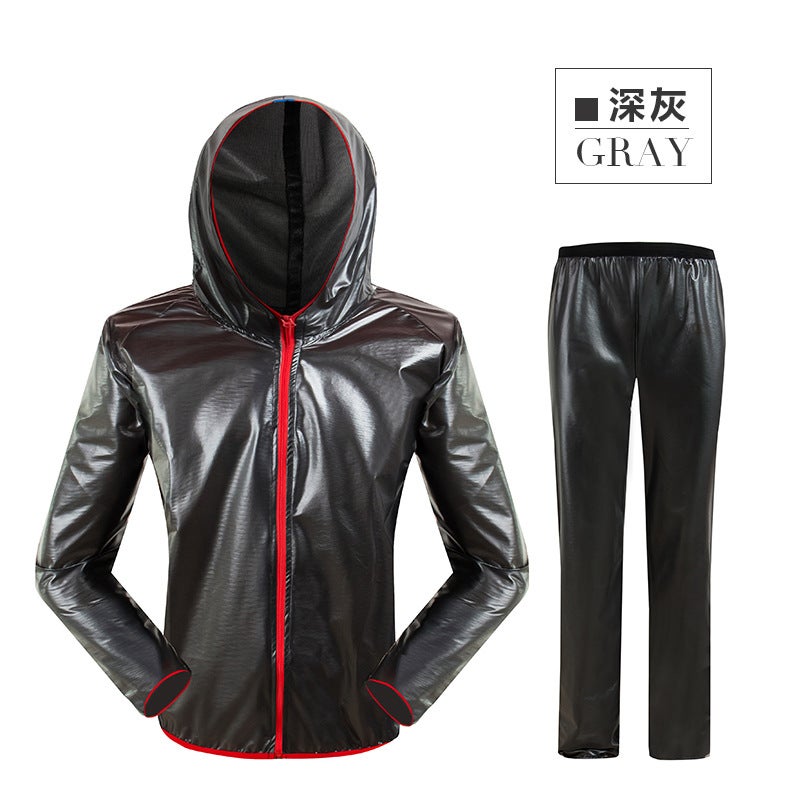 Outdoor Split Raincoat Rain Pants Set Adult Waterproof PVC Mountain Climbing Snow Riding Hood Poncho Bicycle Raincoat Black 