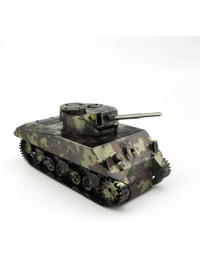 نموذج تجميع معدني من Aipin، نموذج لغز ملون DIY، نموذج سيارة للطرق الوعرة دائمًا للدراجة - اللون: اللون: خزان شيرمان الملون - Image 1