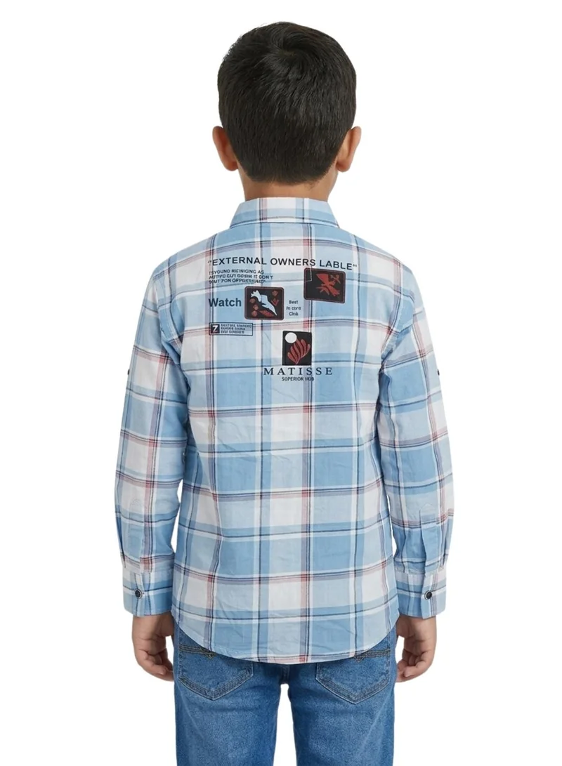 babyqlo Boys Blue Checkered Casual Cotton Shirt