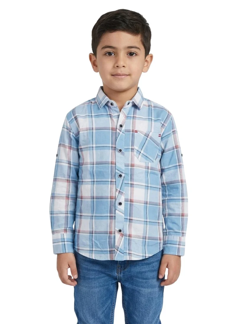 babyqlo Boys Blue Checkered Casual Cotton Shirt