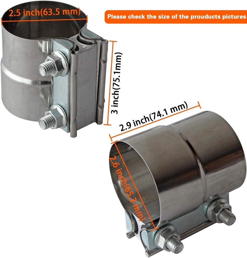 LEDAUT Exhaust Clamps Band Clamp 2.5" Lap Joint - Stainless Steel Lap Joint Exhaust Band Clamp with 1 Block 2Pcs for 2.5" Od to 2.5" Id Exhaust Pipe, Muffler, Elbow and Exhaust Tubing Connection(2 Pack) - Image 3