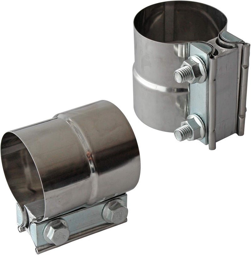 LEDAUT Exhaust Clamps Band Clamp 2.5" Lap Joint - Stainless Steel Lap Joint Exhaust Band Clamp with 1 Block 2Pcs for 2.5" Od to 2.5" Id Exhaust Pipe, Muffler, Elbow and Exhaust Tubing Connection(2 Pack) - Image 1