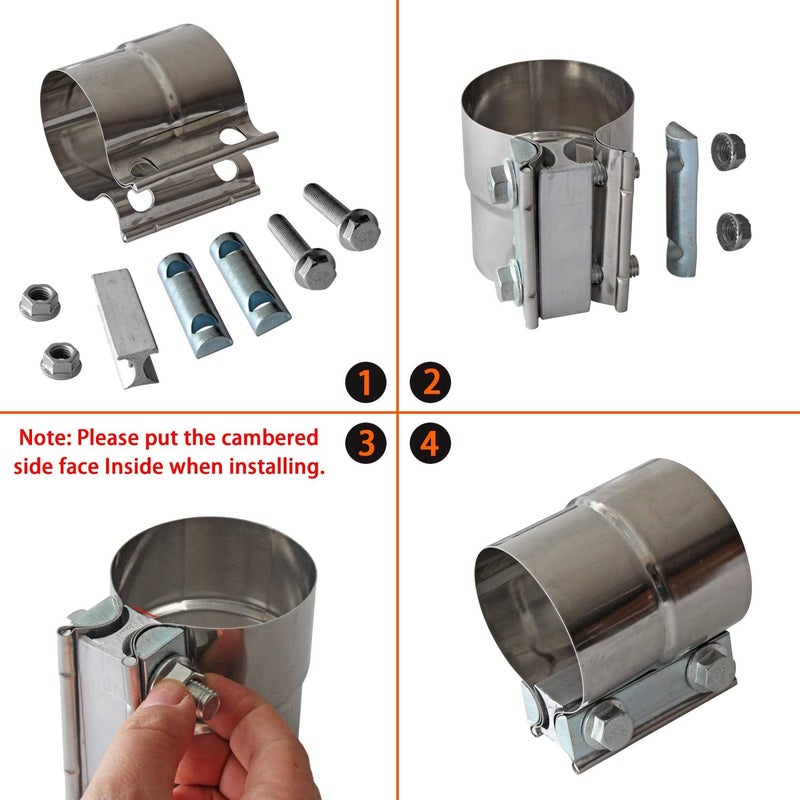 LEDAUT Exhaust Clamps Band Clamp 2.5" Lap Joint - Stainless Steel Lap Joint Exhaust Band Clamp with 1 Block 2Pcs for 2.5" Od to 2.5" Id Exhaust Pipe, Muffler, Elbow and Exhaust Tubing Connection(2 Pack) - Image 2