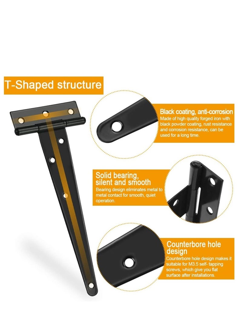 T Hinges 2 Pcs 300mm Black Metal T Hinges Shed Hinges Heavy Duty Rustproof Garden Gate Hinges Fitting with 14 Screws Ideal for Gate Doors Shed Doors and Barn Doors 12 Inch - Image 3