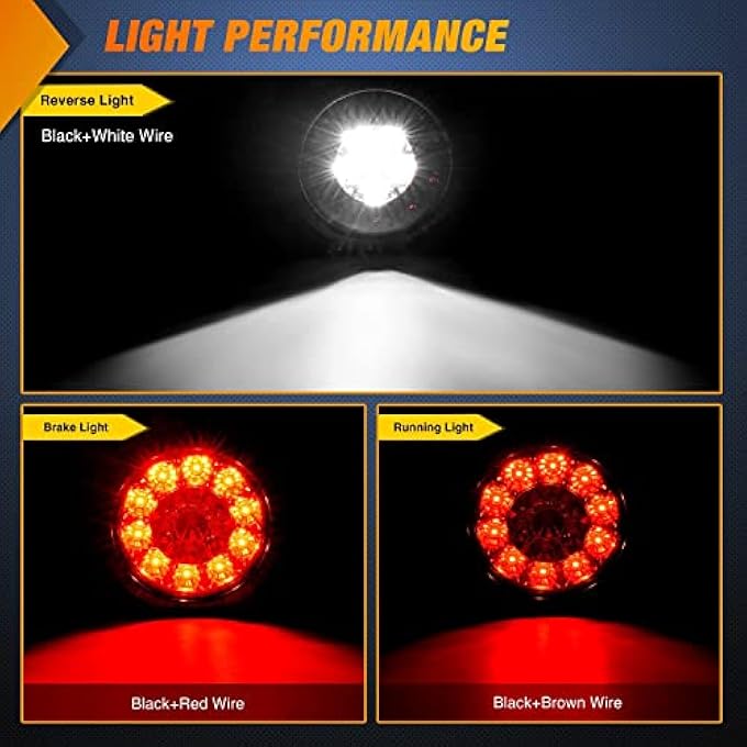 ELECDON 4 مصابيح خلفية دائرية حمراء وبيضاء LED للمقطورة، 16 مصباح LED مع حلقات تثبيت مسطحة، مقاومة للماء IP67، ضوء توقف الفرامل، تشغيل الضوء الخلفي للشاحنات والمقطورات والمركبات الترفيهية، قطعتان - Image 4