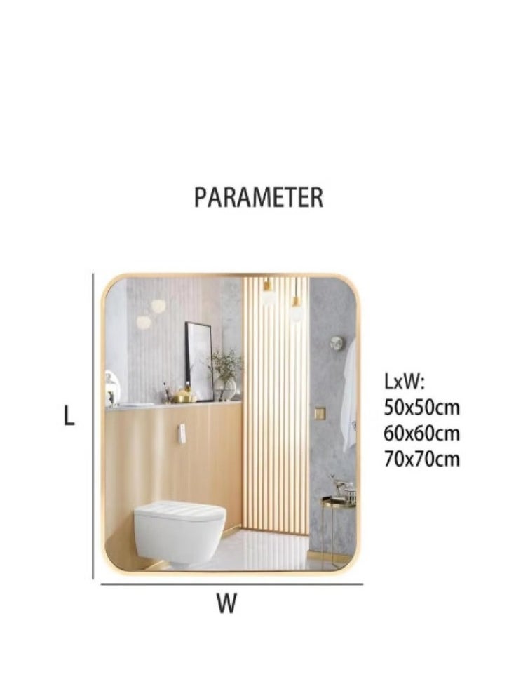 Generic - Gold bathroom mirror, rounded rectangular gold frame mirror, brushed gold bathroom vanity mirror wall-mounted, rust-proof, tempered glass, horizontal or vertical hanging (70*70cm) - Image 1