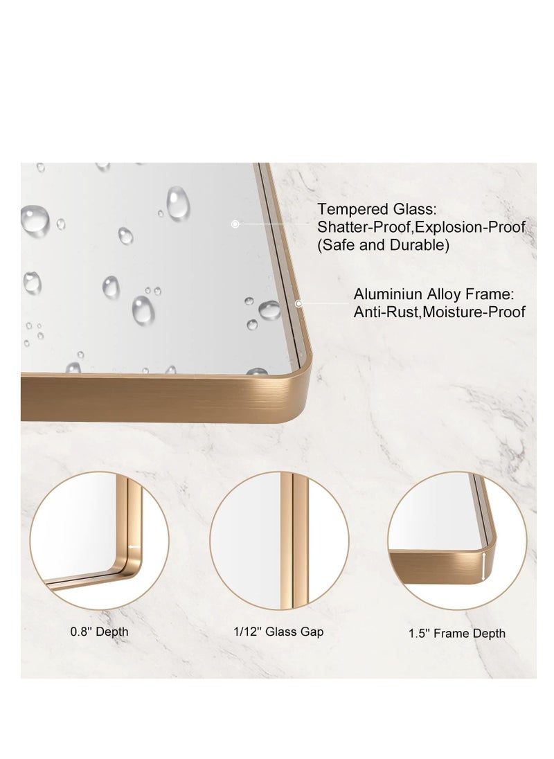 Generic - Gold bathroom mirror, rounded rectangular gold frame mirror, brushed gold bathroom vanity mirror wall-mounted, rust-proof, tempered glass, horizontal or vertical hanging (70*70cm) - Image 1