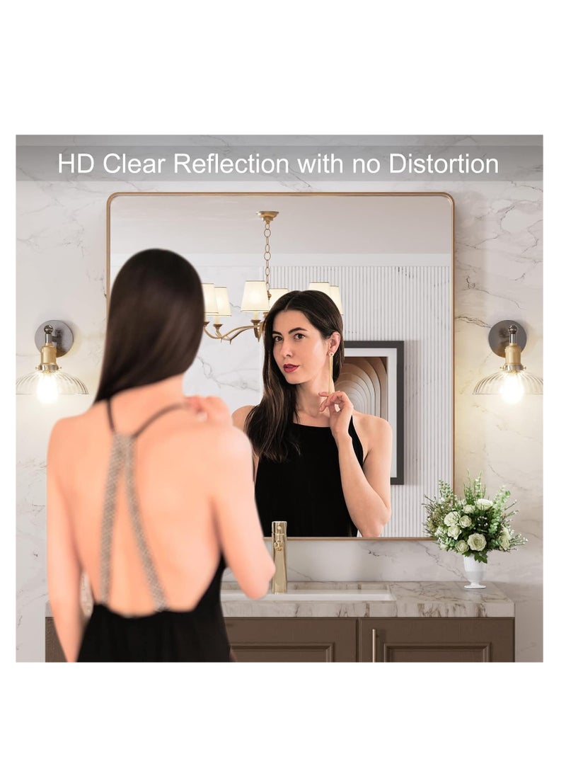 Generic - Gold bathroom mirror, rounded rectangular gold frame mirror, brushed gold bathroom vanity mirror wall-mounted, rust-proof, tempered glass, horizontal or vertical hanging (70*70cm) - Image 1