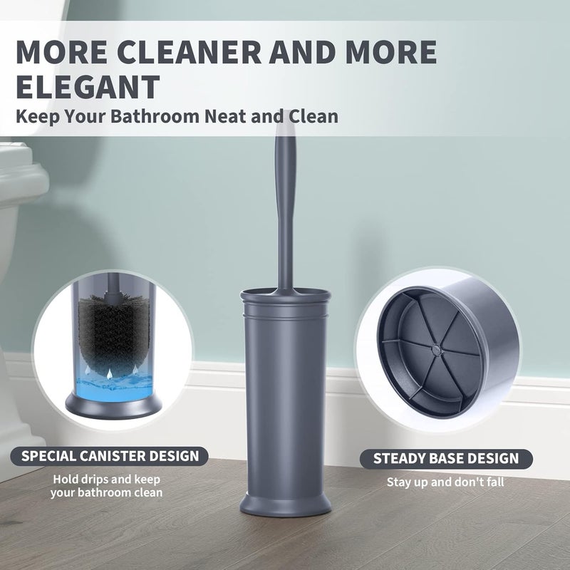 uptronic Toilet Brush and Holder 2 Pack, Toilet Bowl Brush with Extra Long Handle, Toilet Scrubber and Covered Holder, Toilet Brushes for Bathroom-Space Saving, Covered Brush, Durable, Deep Cleaning(Grey) - Image 3