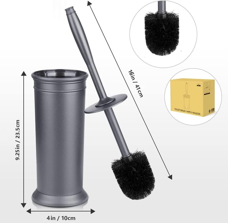 uptronic Toilet Brush and Holder 2 Pack, Toilet Bowl Brush with Extra Long Handle, Toilet Scrubber and Covered Holder, Toilet Brushes for Bathroom-Space Saving, Covered Brush, Durable, Deep Cleaning(Grey) - Image 5