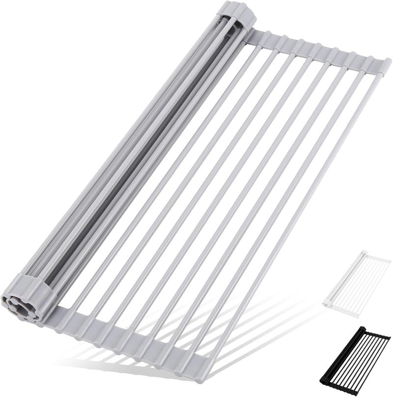 HANZENMA Roll Up Dish Drying Rack Over The Sink Kitchen Roll Up Sink Drying Rack Multipurpose Foldable Sink Drying Mat HeatResistant AntiSlip  AntiRust Dish Rack for Kitchen 205 x 13 Grey - Image 1