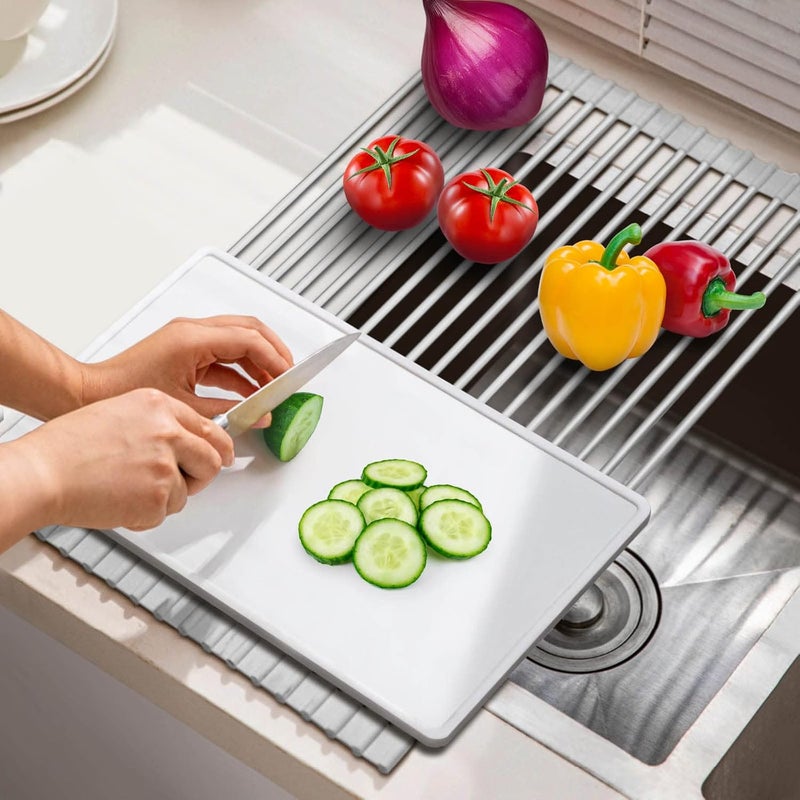 HANZENMA Roll Up Dish Drying Rack Over The Sink Kitchen Roll Up Sink Drying Rack Multipurpose Foldable Sink Drying Mat HeatResistant AntiSlip  AntiRust Dish Rack for Kitchen 205 x 13 Grey - Image 4