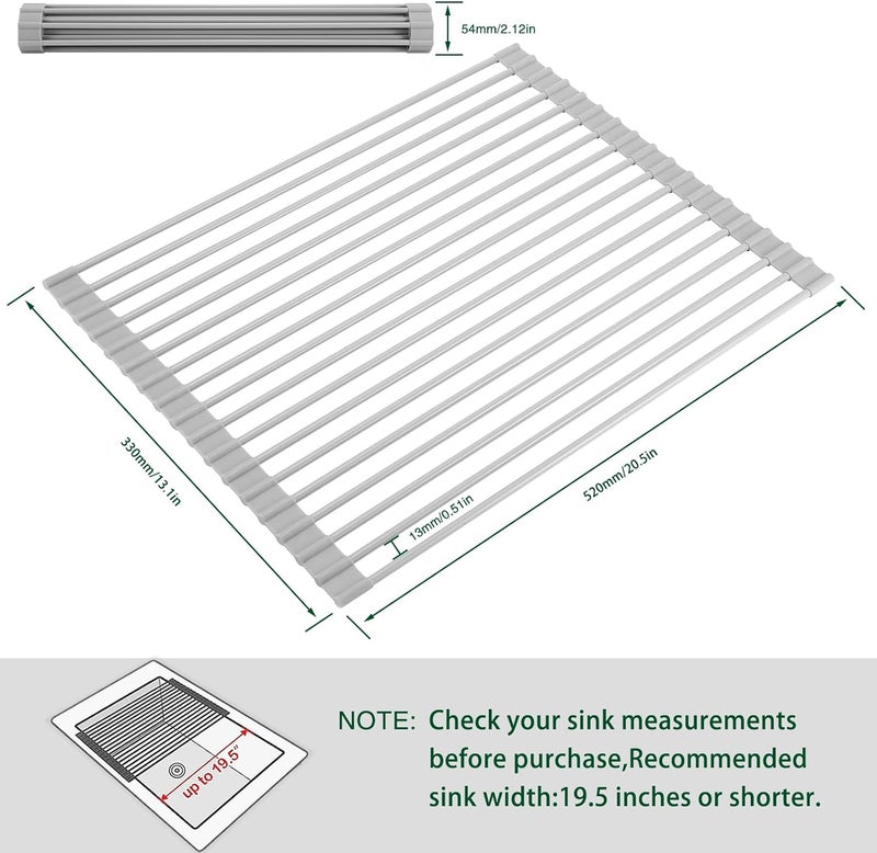 HANZENMA Roll Up Dish Drying Rack Over The Sink Kitchen Roll Up Sink Drying Rack Multipurpose Foldable Sink Drying Mat HeatResistant AntiSlip  AntiRust Dish Rack for Kitchen 205 x 13 Grey - Image 2