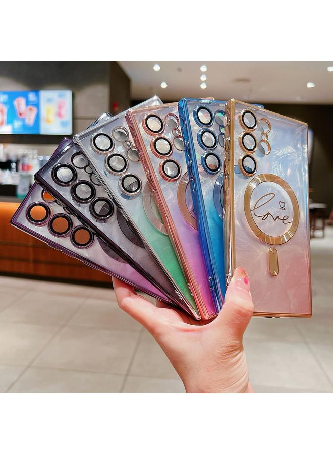 S-TOP Case For Samsung Galaxy S22 Ultra 5G Dual-Love Feather Gradient Glitter MagSafe TPU Phone Case - Image 3