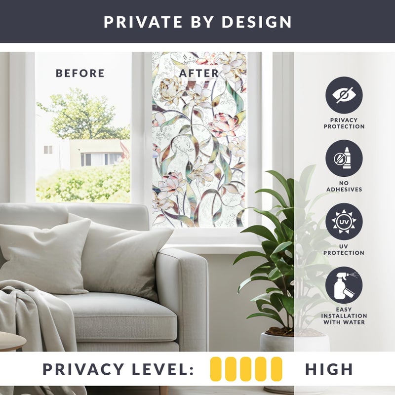 Artscape Begonia | Privacy Window Film with Vibrant Colored Pattern | Non-Adhesive & UV Protection | Easy to Apply & Removable | 24 x 36 Inches | Made in USA - Image 3