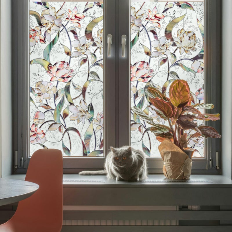 Artscape Begonia | Privacy Window Film with Vibrant Colored Pattern | Non-Adhesive & UV Protection | Easy to Apply & Removable | 24 x 36 Inches | Made in USA - Image 1