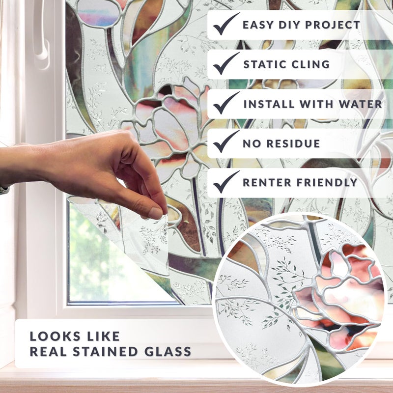 Artscape Begonia | Privacy Window Film with Vibrant Colored Pattern | Non-Adhesive & UV Protection | Easy to Apply & Removable | 24 x 36 Inches | Made in USA - Image 2