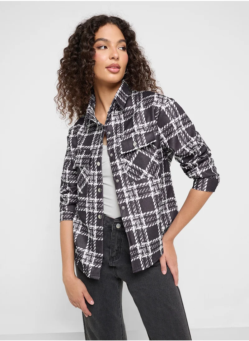 جينجر Plaid Oversize Shacket