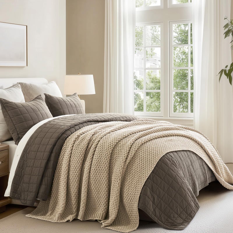 EVERGRACEHOME Chunky Chenille Knit Throw Blanket for Couch, Soft Luxurious Oversized King Moss Stitch Blanket for Bed, Large Cozy Farmhouse Knitted Throw for Sofa, Sand Dune, 92" x 108" - Image 5