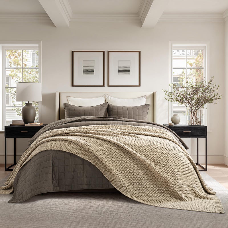 EVERGRACEHOME Chunky Chenille Knit Throw Blanket for Couch, Soft Luxurious Oversized King Moss Stitch Blanket for Bed, Large Cozy Farmhouse Knitted Throw for Sofa, Sand Dune, 92" x 108" - Image 1