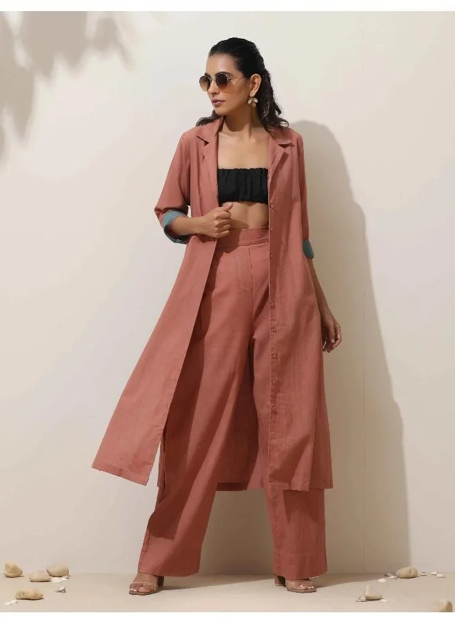 ترو برونز trueBrowns Peach Cotton Kurta Pant Set