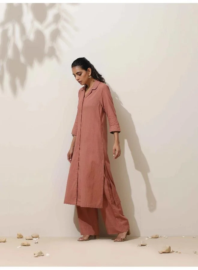 trueBrowns trueBrowns Peach Cotton Kurta Pant Set