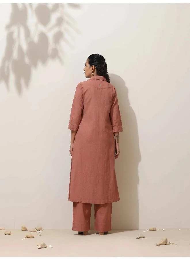 trueBrowns trueBrowns Peach Cotton Kurta Pant Set