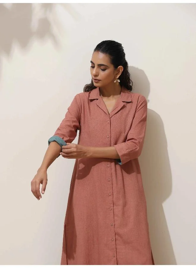 trueBrowns trueBrowns Peach Cotton Kurta Pant Set