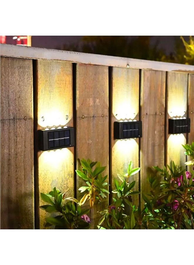 BLUE CORAL 4 Pack Solar Wall Lamp Outdoor, Waterproof Solar Powered 16 Led Light UP and Down Illuminate Home Garden Porch Yard Decoration, Warm  - Image 1