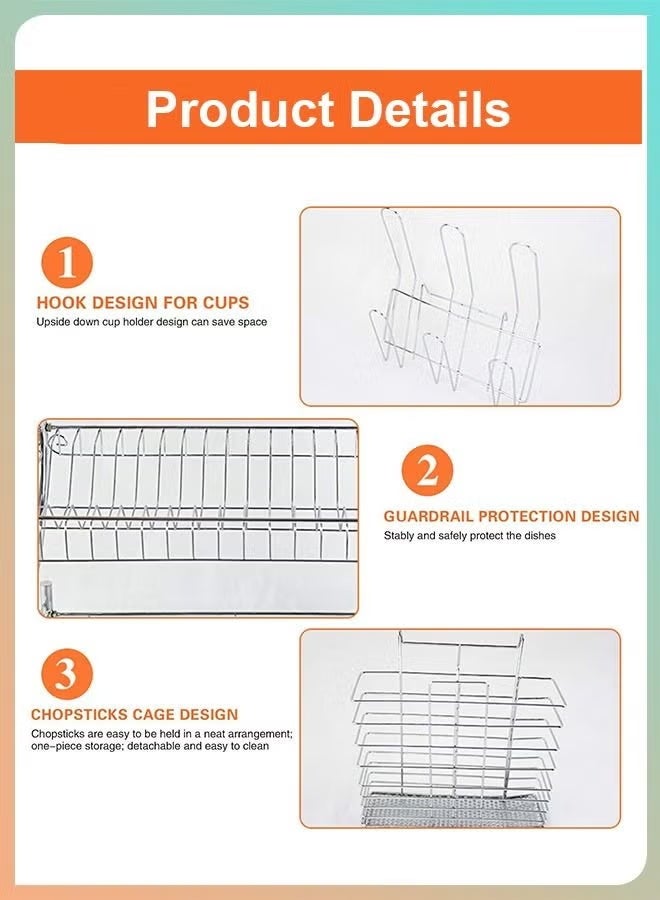 توشيونيكس منظم أطباق فوق الحوض مكون من طبقتين، حامل أطباق، حامل تجفيف أدوات المائدة، لوح تجفيف مع صينية تنقيط - Image 4