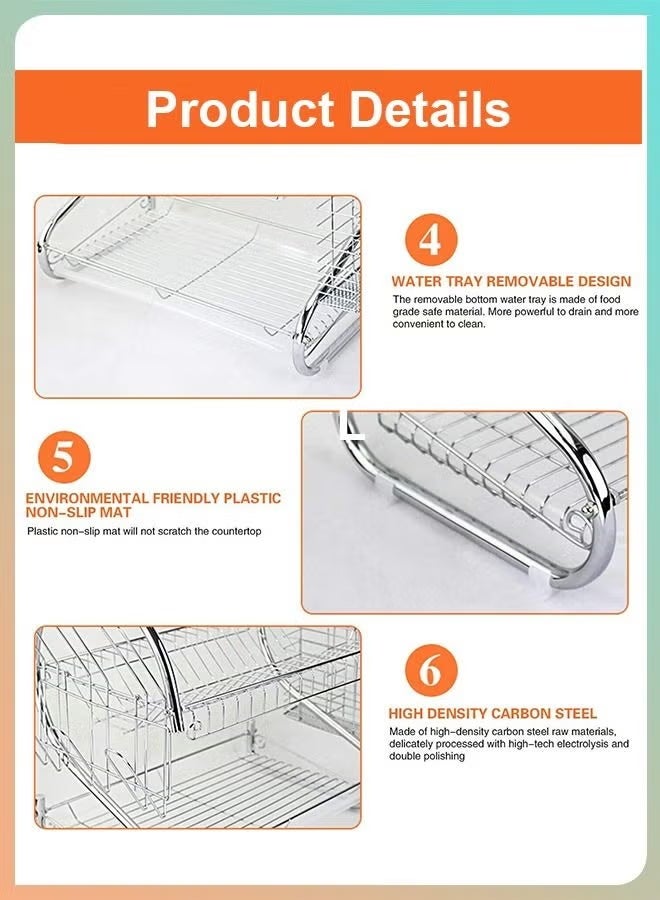 توشيونيكس منظم أطباق فوق الحوض مكون من طبقتين، حامل أطباق، حامل تجفيف أدوات المائدة، لوح تجفيف مع صينية تنقيط - Image 5