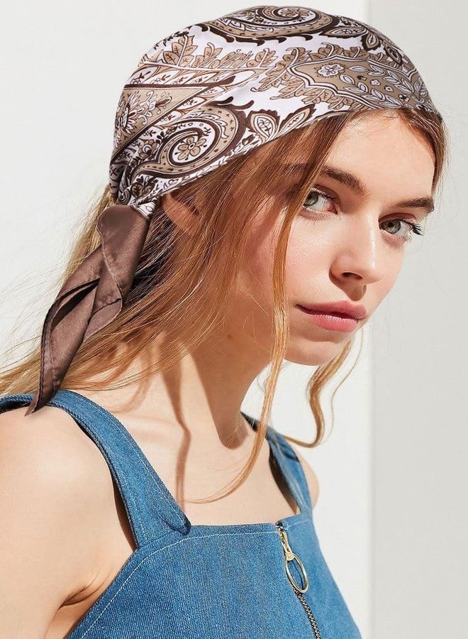 CHLINS 27.5 Inches Satin Head Scarf Bandana for Women Silk Hair Scarf for Hair & Neck, Girls' Square Scarf Wrap (Brown) - Image 3