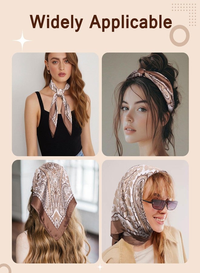 CHLINS 27.5 Inches Satin Head Scarf Bandana for Women Silk Hair Scarf for Hair & Neck, Girls' Square Scarf Wrap (Brown) - Image 4