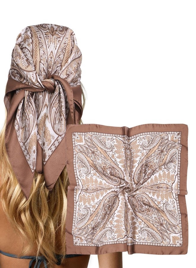 CHLINS 27.5 Inches Satin Head Scarf Bandana for Women Silk Hair Scarf for Hair & Neck, Girls' Square Scarf Wrap (Brown) - Image 1