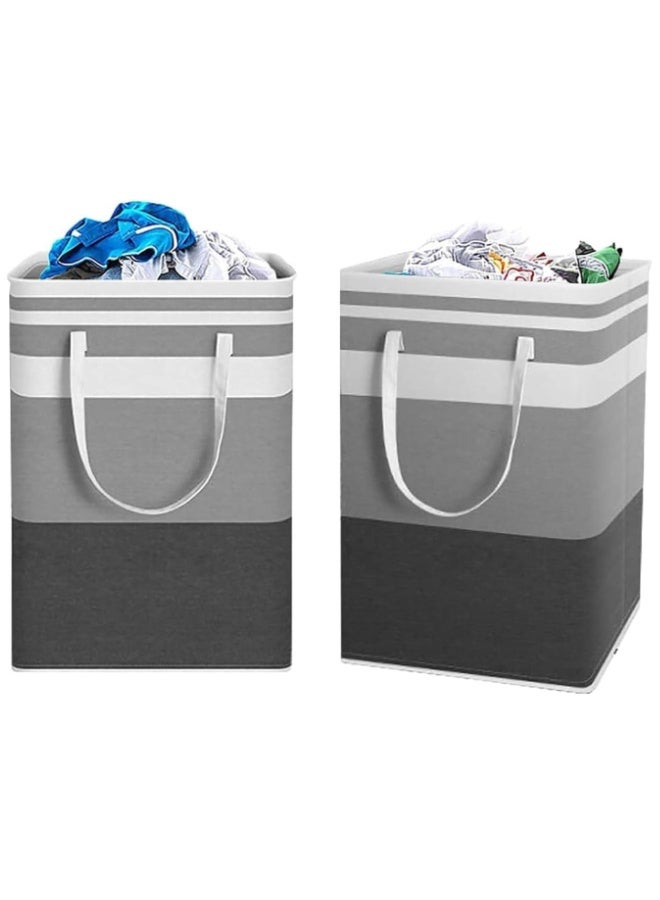 شو وو طقم 2 قطع من سلال غسيل قابلة للطي بمقابض، سلة تخزين ملابس بسعة كبيرة لغرفة النوم والخزانة والاستخدام المنزلي - Image 1