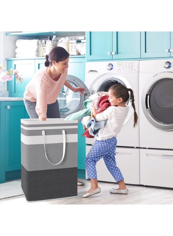 شو وو طقم 2 قطع من سلال غسيل قابلة للطي بمقابض، سلة تخزين ملابس بسعة كبيرة لغرفة النوم والخزانة والاستخدام المنزلي - Image 4