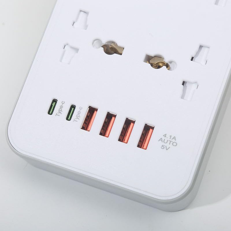 BOVTY Extension Board, Power Strip with 4 USB Ports and 4 Universal Socket, 2500W 10A Extension Cord, 3-Pin Surge Protector Power Strip for Home, Office, Computer, Mobile Charging-Z66-White - Image 2