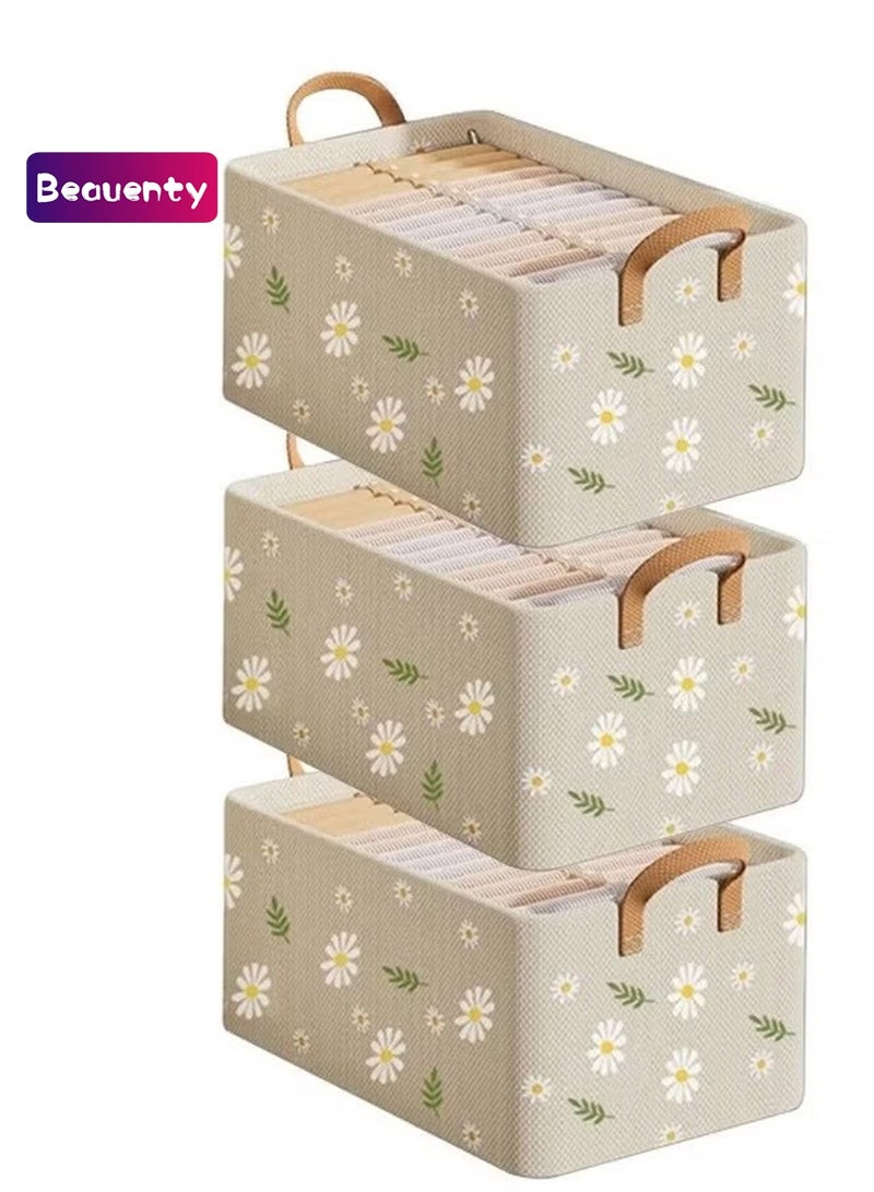 Beauenty 3 Packs Storage Box Clothes Organisers,Foldable Storage Box with Handle for Organizing Toys, Clothes, Office, 47*28*20cm, Beige - Image 1