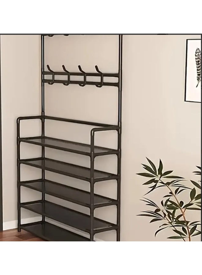 5-Tier Stainless Steel Coat And Shoes Rack For Home Black  - Image 1