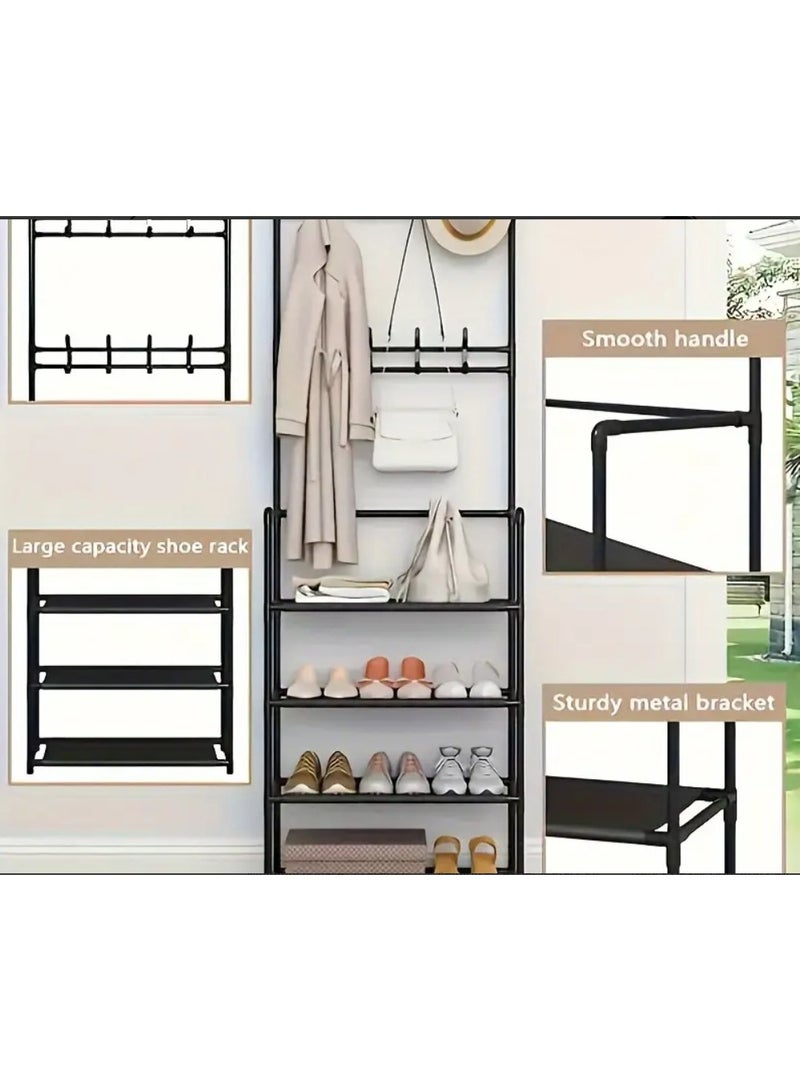 5-Tier Stainless Steel Coat And Shoes Rack For Home Black  - Image 2