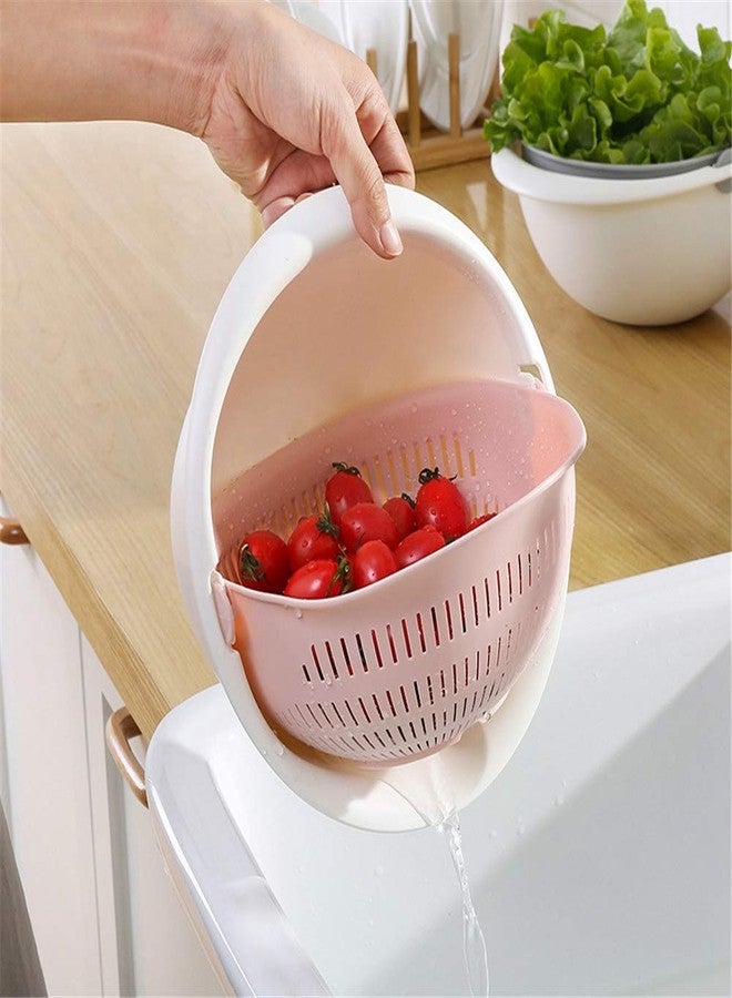 Restokki Colander Strainers for Kitchen, Fruit Cleaner Double Layer Drain Basket Fruit Vegetable Washing Bowl, Fruit Cleaning Bowl(white) - Image 4