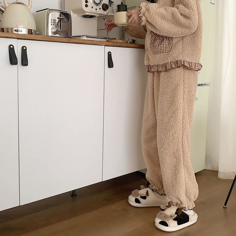 PUWAN Fuzzy Cow Slippers for Women Men, Cute Cotton Animals House Slippers Fluffy Plush Slipper Girls Indoor Living Room Bedroom Garden Use, Size 8.5-9.5 - Image 3