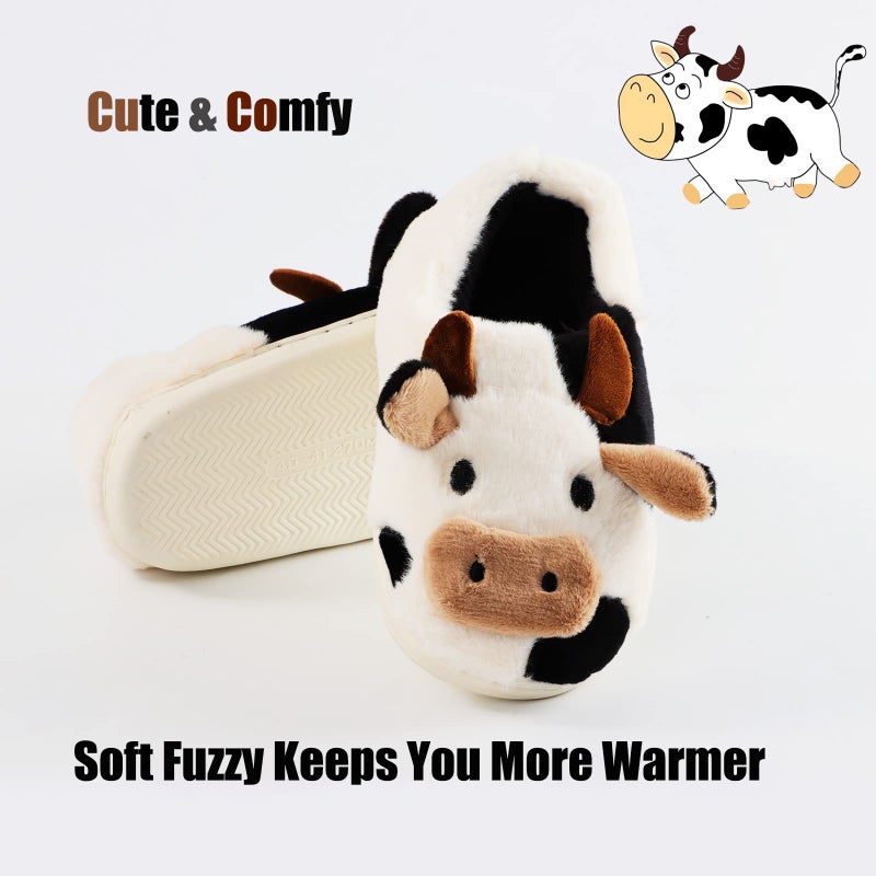 PUWAN Fuzzy Cow Slippers for Women Men, Cute Cotton Animals House Slippers Fluffy Plush Slipper Girls Indoor Living Room Bedroom Garden Use, Size 8.5-9.5 - Image 4
