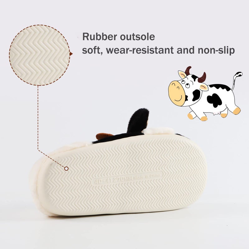 PUWAN Fuzzy Cow Slippers for Women Men, Cute Cotton Animals House Slippers Fluffy Plush Slipper Girls Indoor Living Room Bedroom Garden Use, Size 8.5-9.5 - Image 5
