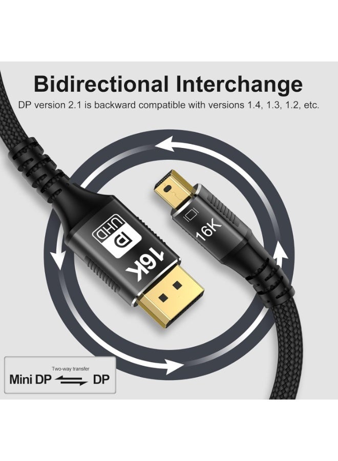 Mini DisplayPort to DisplayPort 2.1 Cable, (Mini DP 2.1 to DP) Cord Supports 16K@60Hz/ 8K@120Hz/ 4K@240Hz Display, Bi-Directional, HDR for Apple MacBook, Doesn’t Work with Thunderbolt 3/4/5 Ports (1M) - Image 5